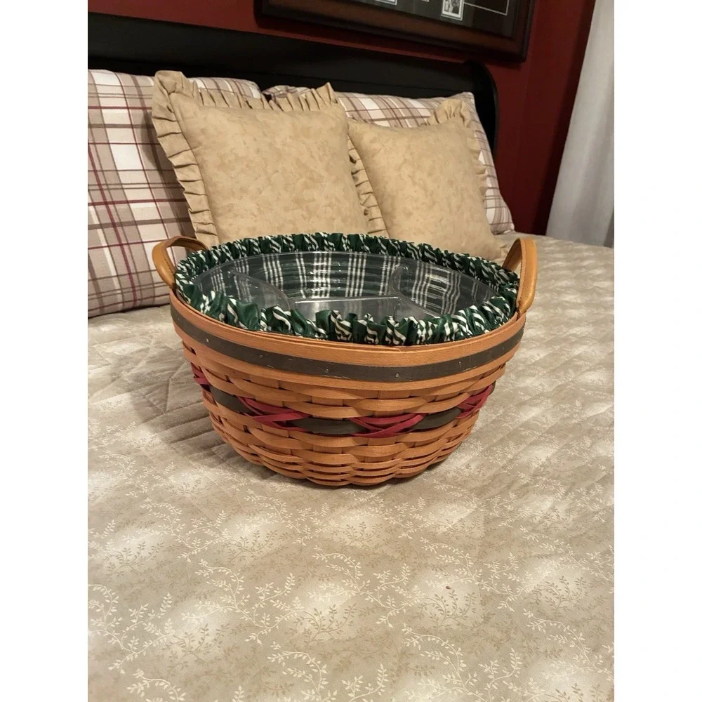 1999 LONGABERGER HOLIDAY HOSTESS PINECONE BASKET (LEATHER HANDLES W/4 SECTIONS